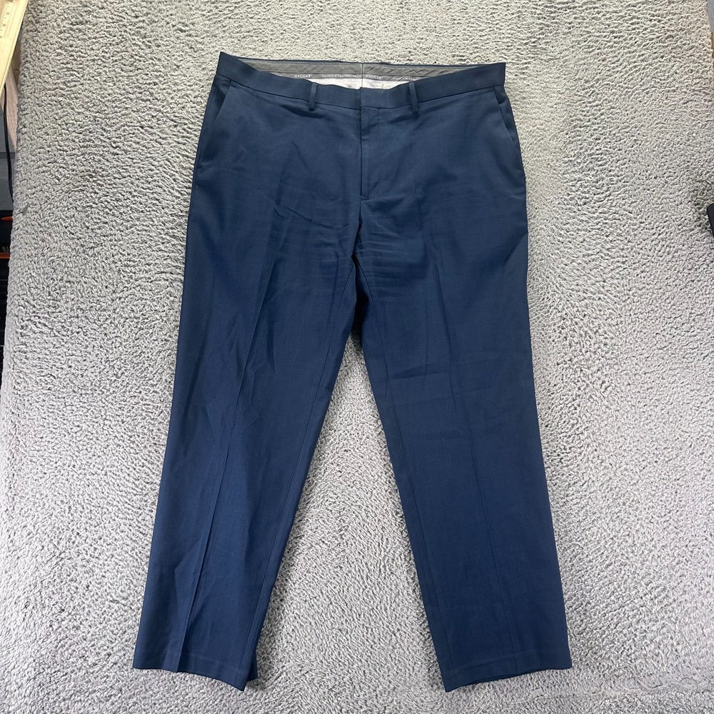 Haggar Pant Men's 40x30 Blue Polyester Dress Straight Leg Career Business Preppy